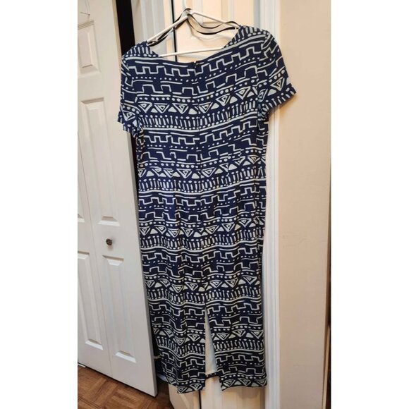 Maggy London Navy & White Lined Long SILK special occasion Dress women's size 14 - Picture 5 of 9